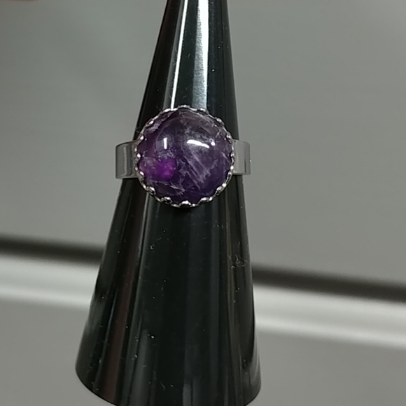 Amethyst Ring Natural Gemstone Adjustable Stainless-Steel Ring Amethyst Crystal - Picture 7 of 12